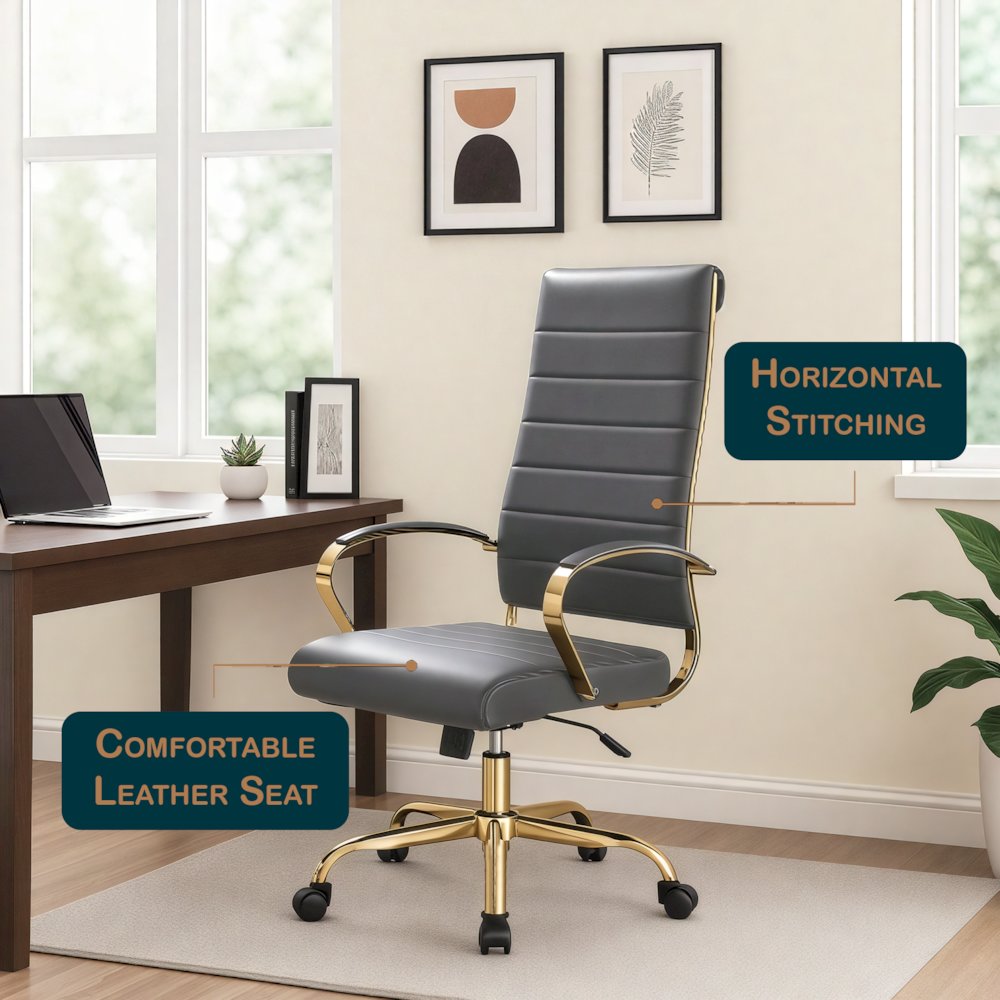 Benmar High-Back Leather Office Chair With Gold Frame. Picture 13
