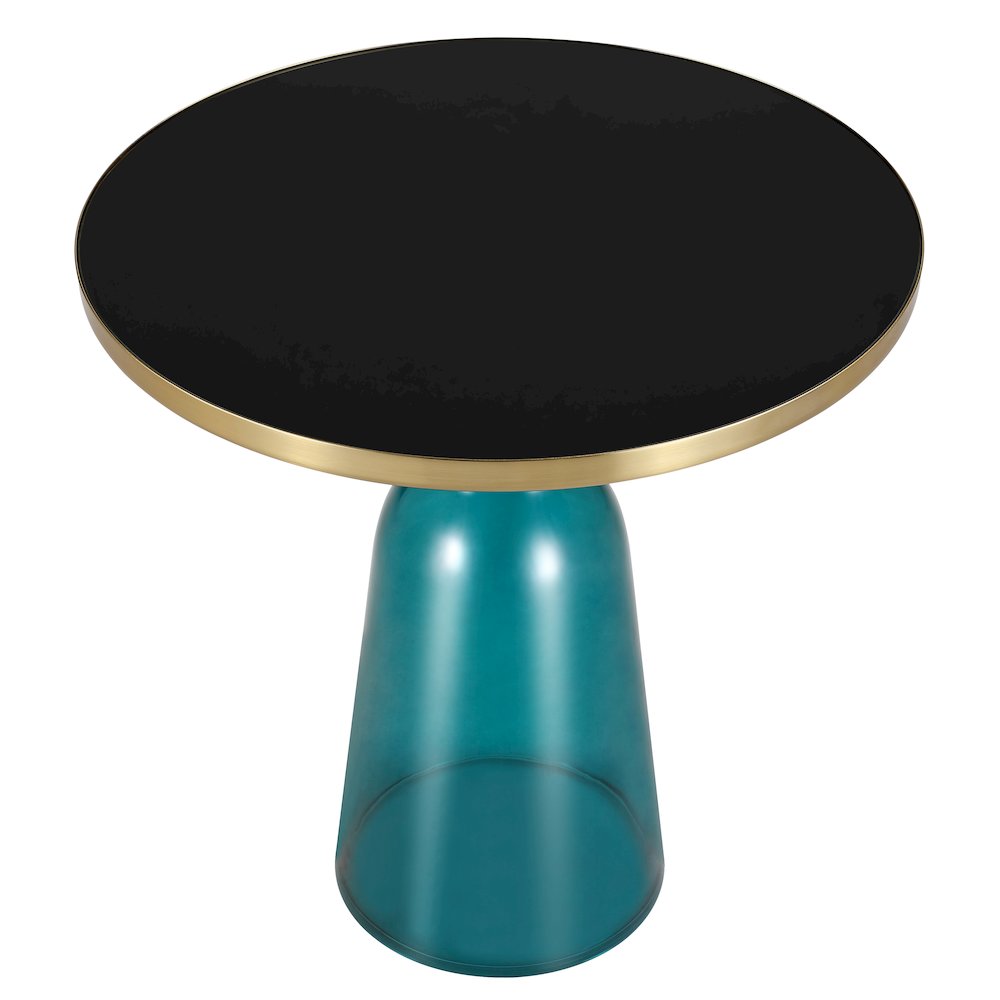 Tully Collection Glass side Table Blue glass, Gold Rim with Black Glass top. Picture 10