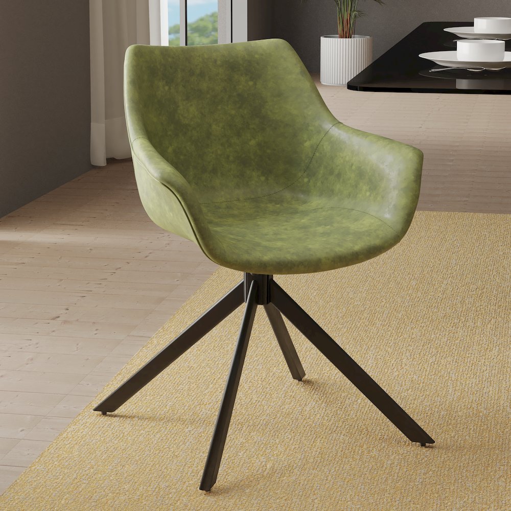 Markley Modern Leather Dining Swival Arm Chair in Green. Picture 14
