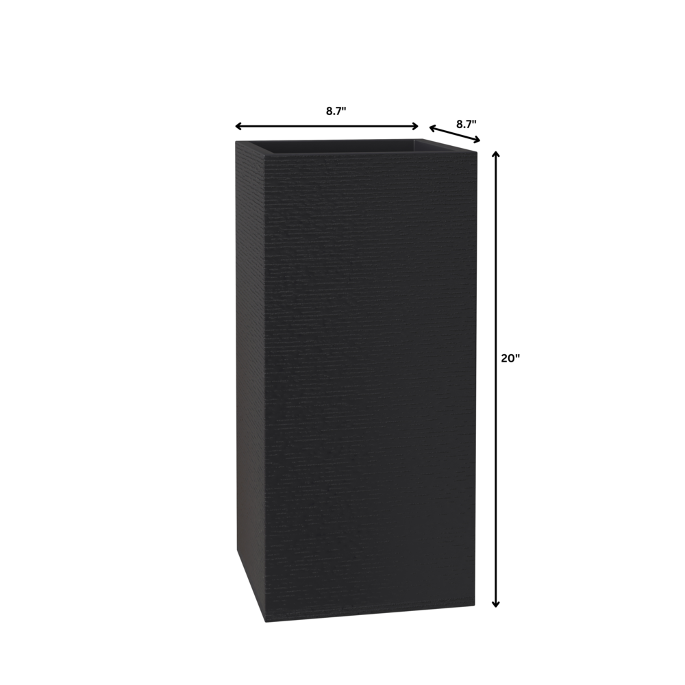 Basalt Series Poly Stone Planter 8.7" Square 19.7" High in Black. Picture 3