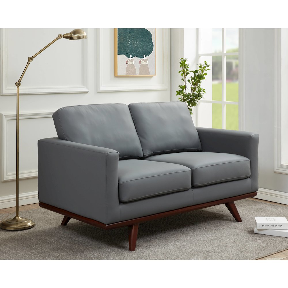 Chester Modern Leather Loveseat With Birch Wood Base. Picture 7