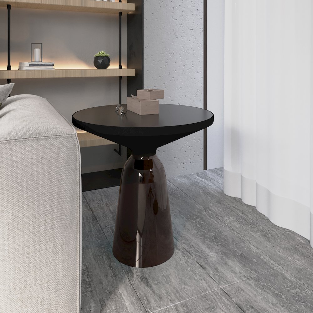 Tully Collection Glass side Table Grey glass, Black Rim with Black Glass top. Picture 8