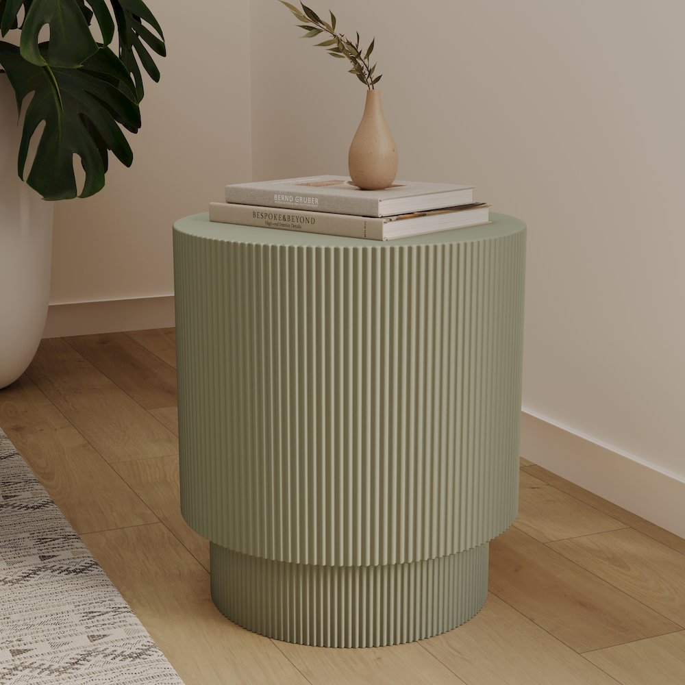 Eden Collection Fiberglass Outdoor Side Table in Olive Green. Picture 7