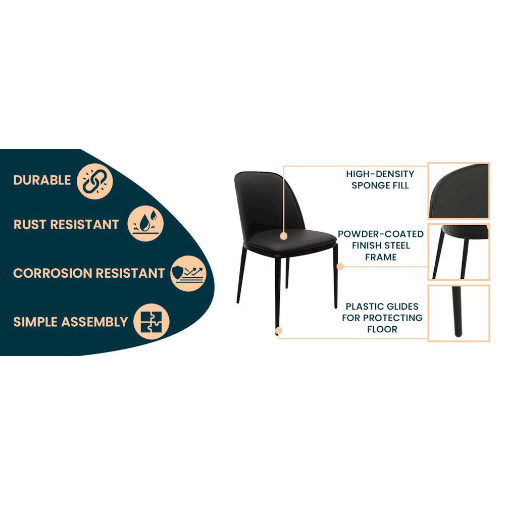 Tule Collection Dining Chair, Black Frame With Black Leather. Picture 25