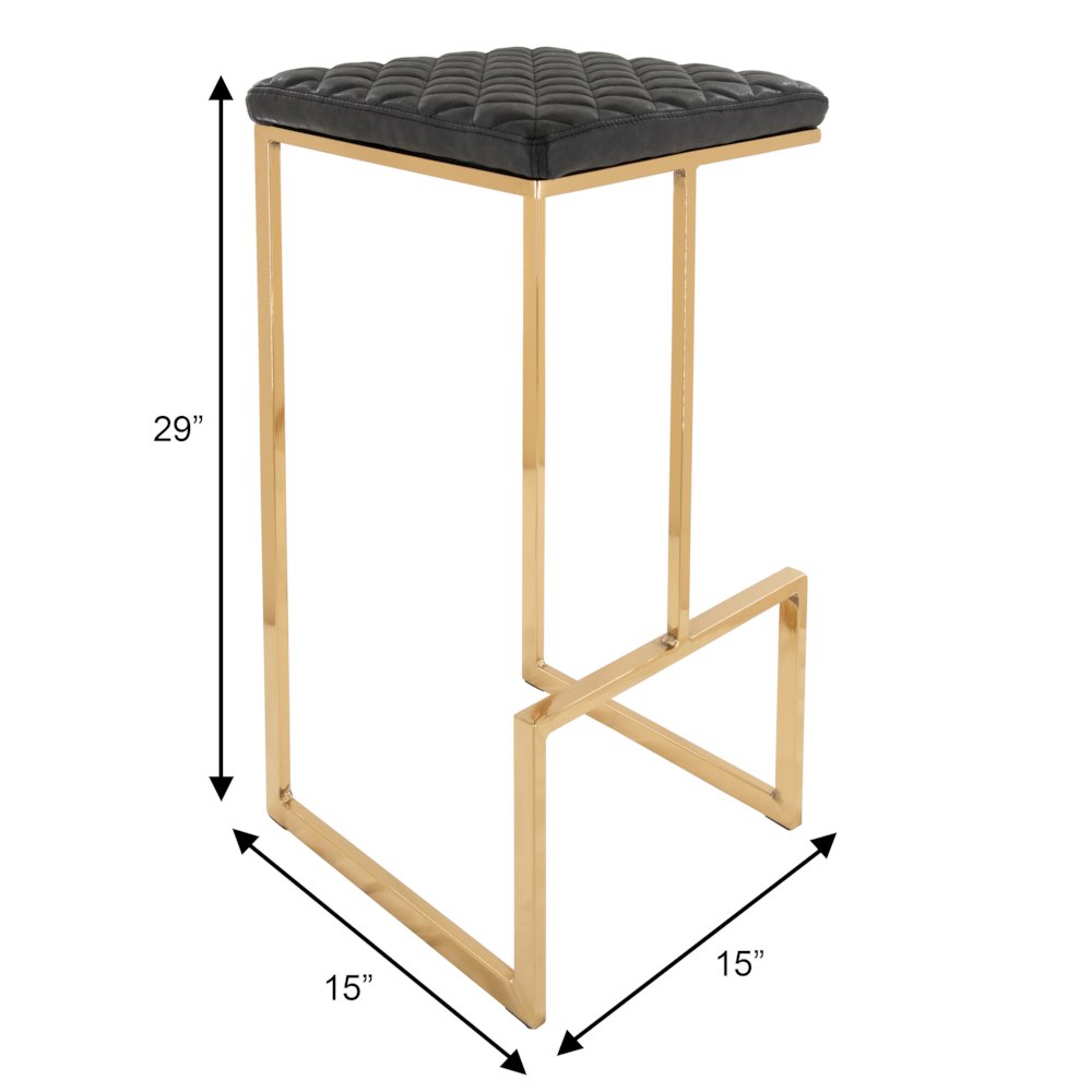 Quincy Quilted Stitched Leather Bar Stools With Gold Metal Frame. Picture 10