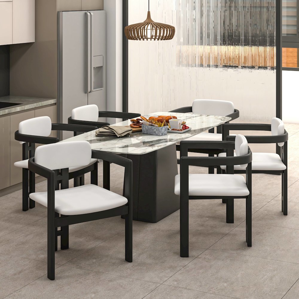 Velo Series Modern Dining Chair in Black Wood with Off White Seat. Picture 4
