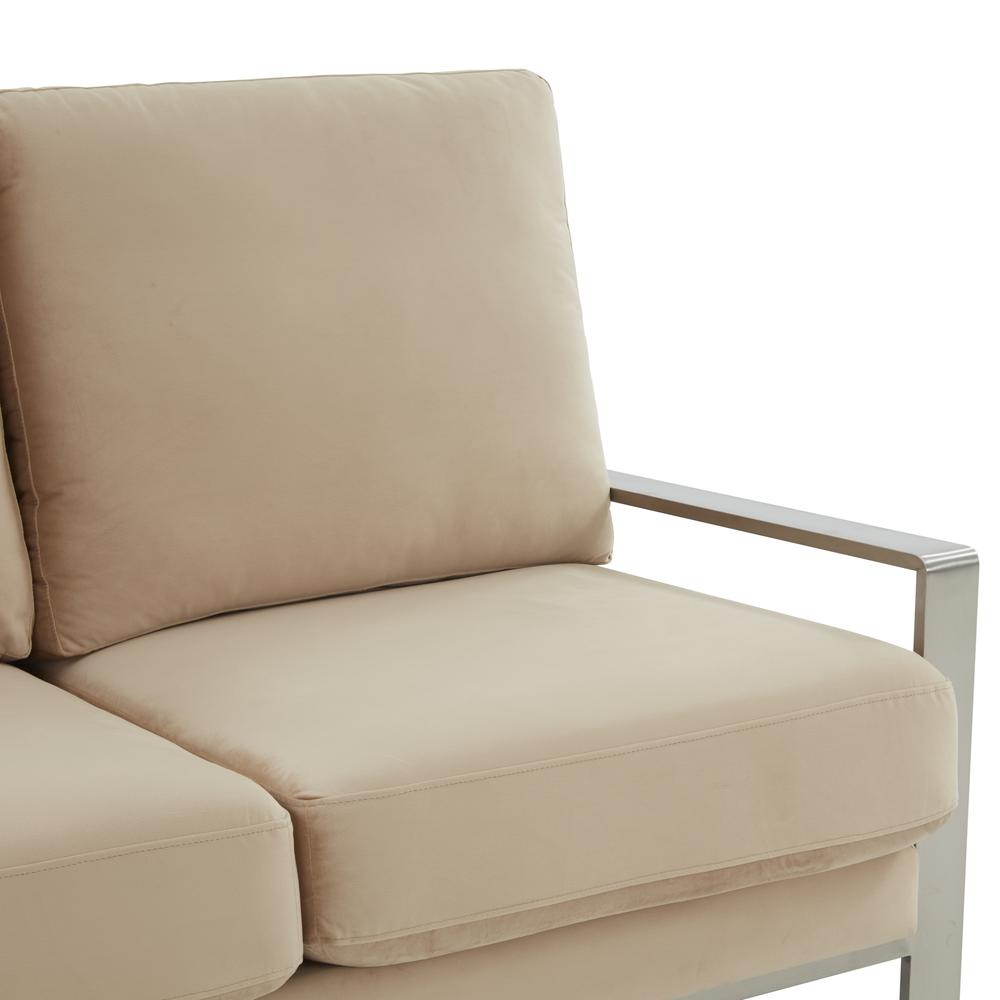 Leisuremod Jefferson Contemporary Modern Velvet Loveseat With Silver Frame, Beige. Picture 7