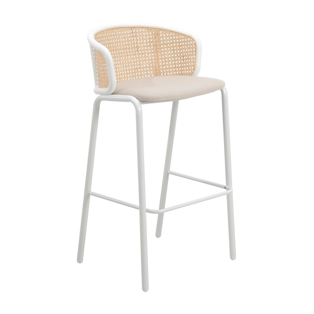 Ervilla Mid-Century Modern Wicker Bar Stool in Beige. Picture 3