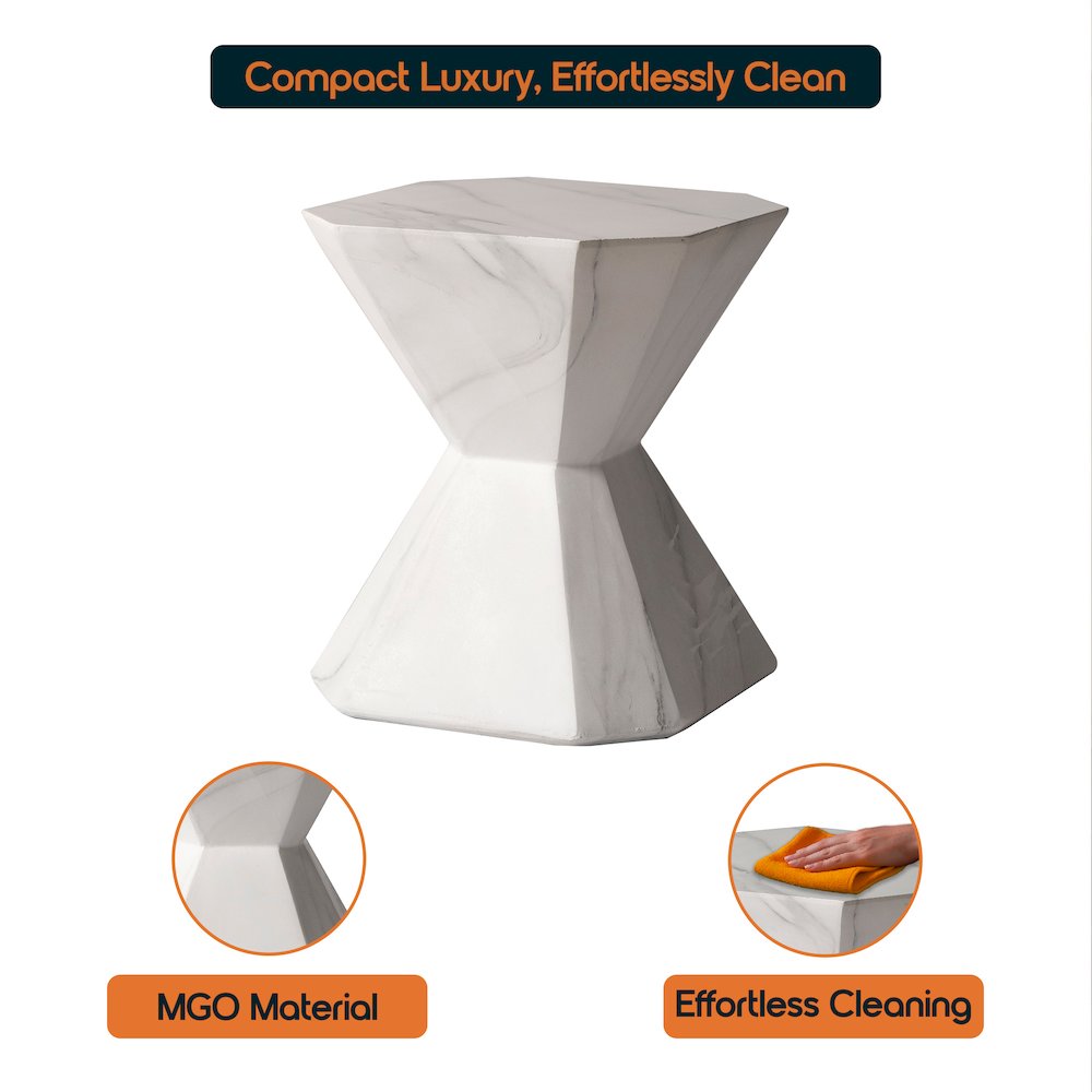 Azure Collection Fiberglass Outdoor Side Table in Marble White. Picture 11