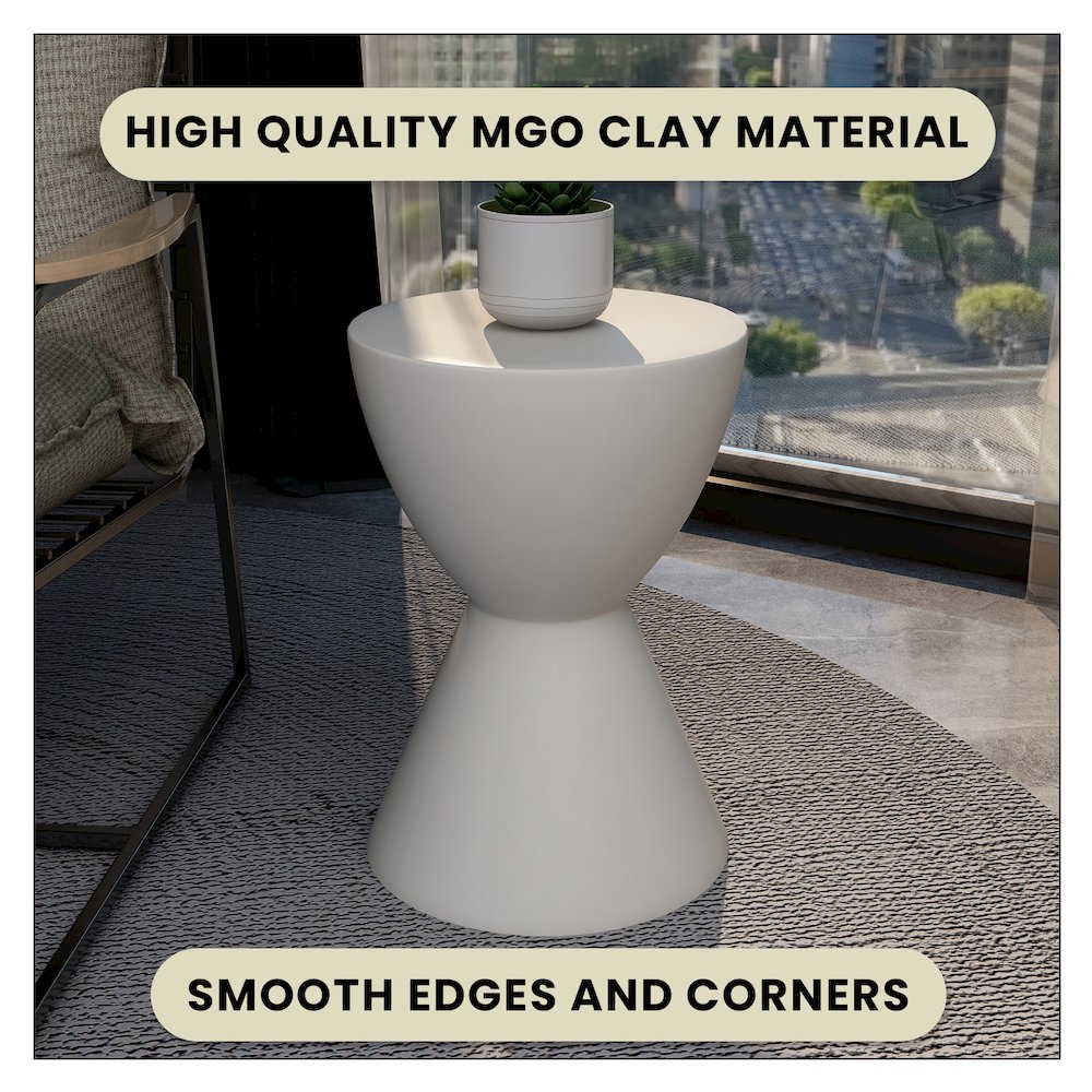 Loft Collection Fiberglass Outdoor Side Table in White. Picture 13