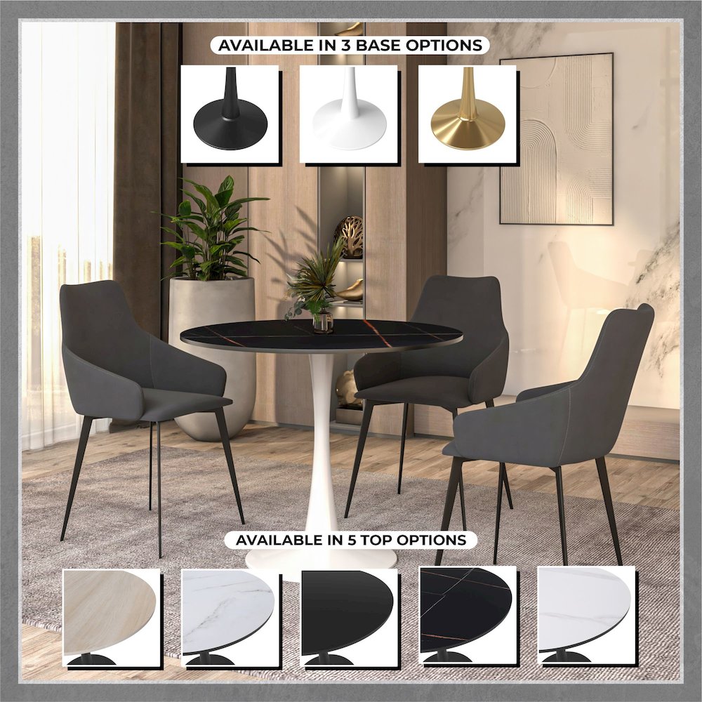 Bristol 31" round dining table White base with Black Sintered stone Top. Picture 21
