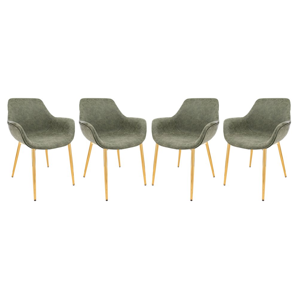 Markley Modern Leather Dining Arm Chair With Gold Metal Legs Set of 4. Picture 1