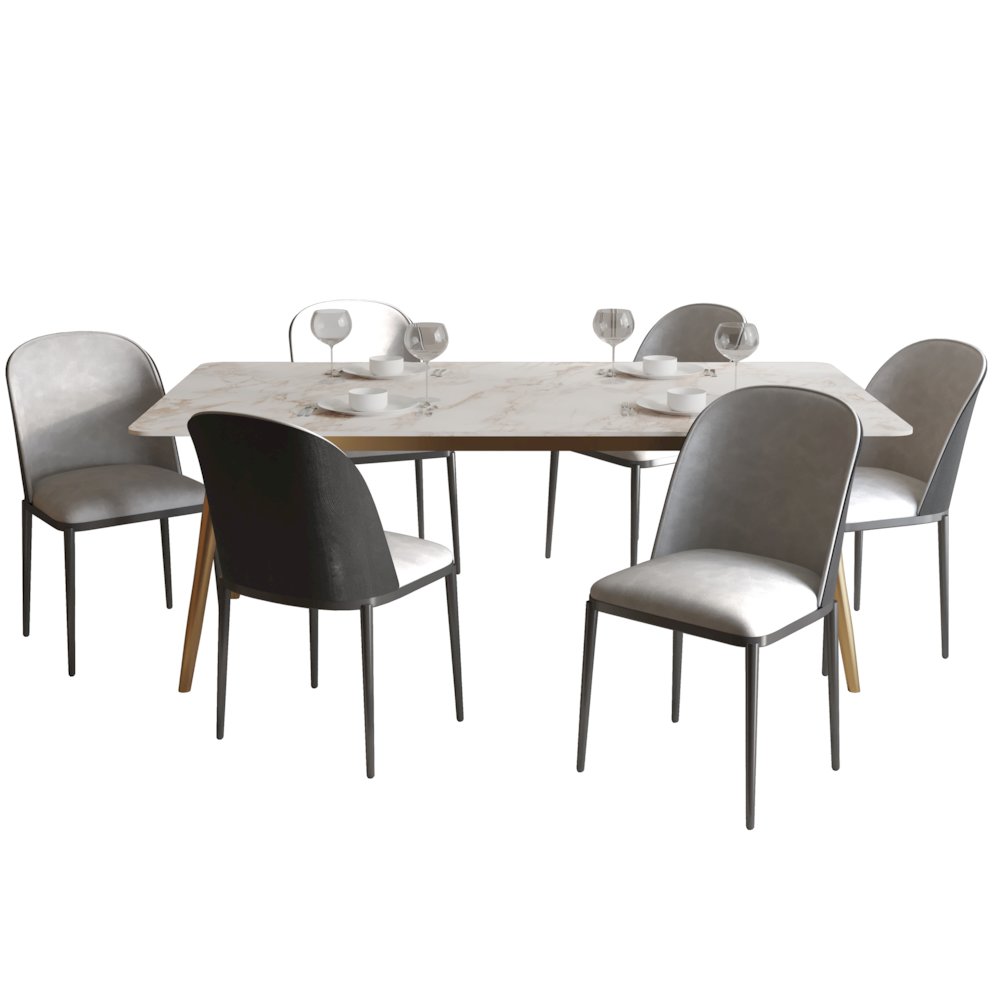 Zayle 7-Piece Dining Set with 55" Rectangular Dining Table in Black/Light Grey. Picture 1
