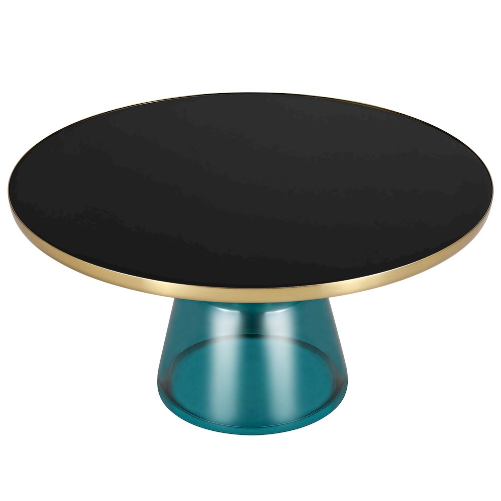 Tully Collection Glass Coffee Table Blue glass, Gold Rim with Black Glass top. Picture 3