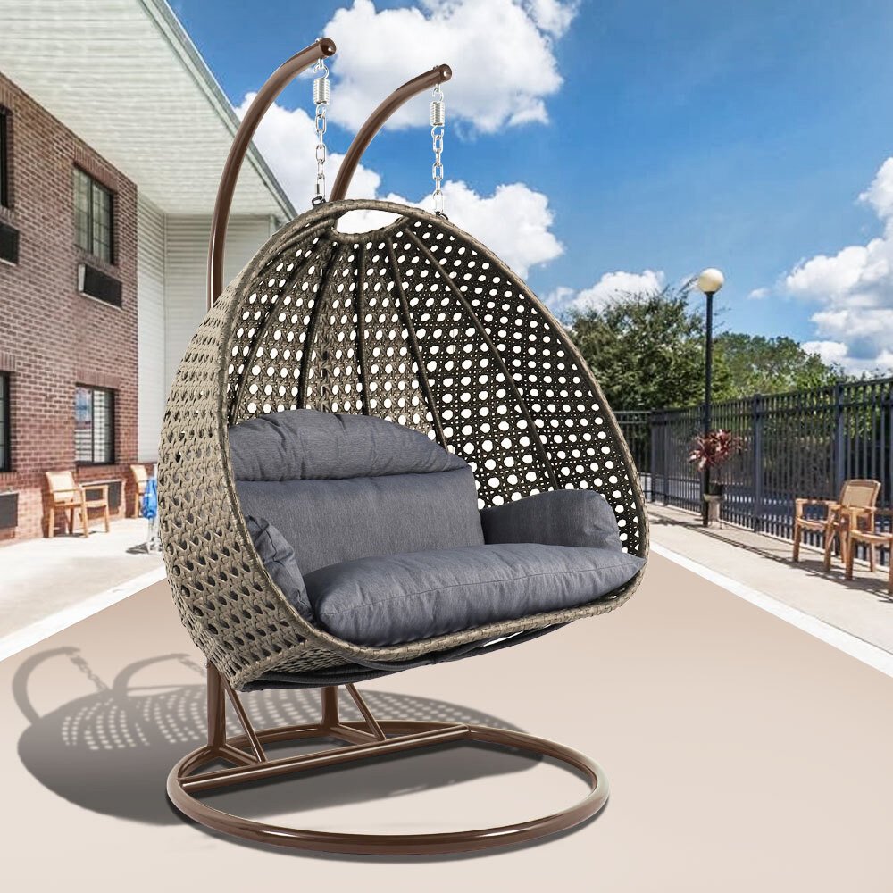 Beige Wicker Hanging 2 person Egg Swing Chair. Picture 2