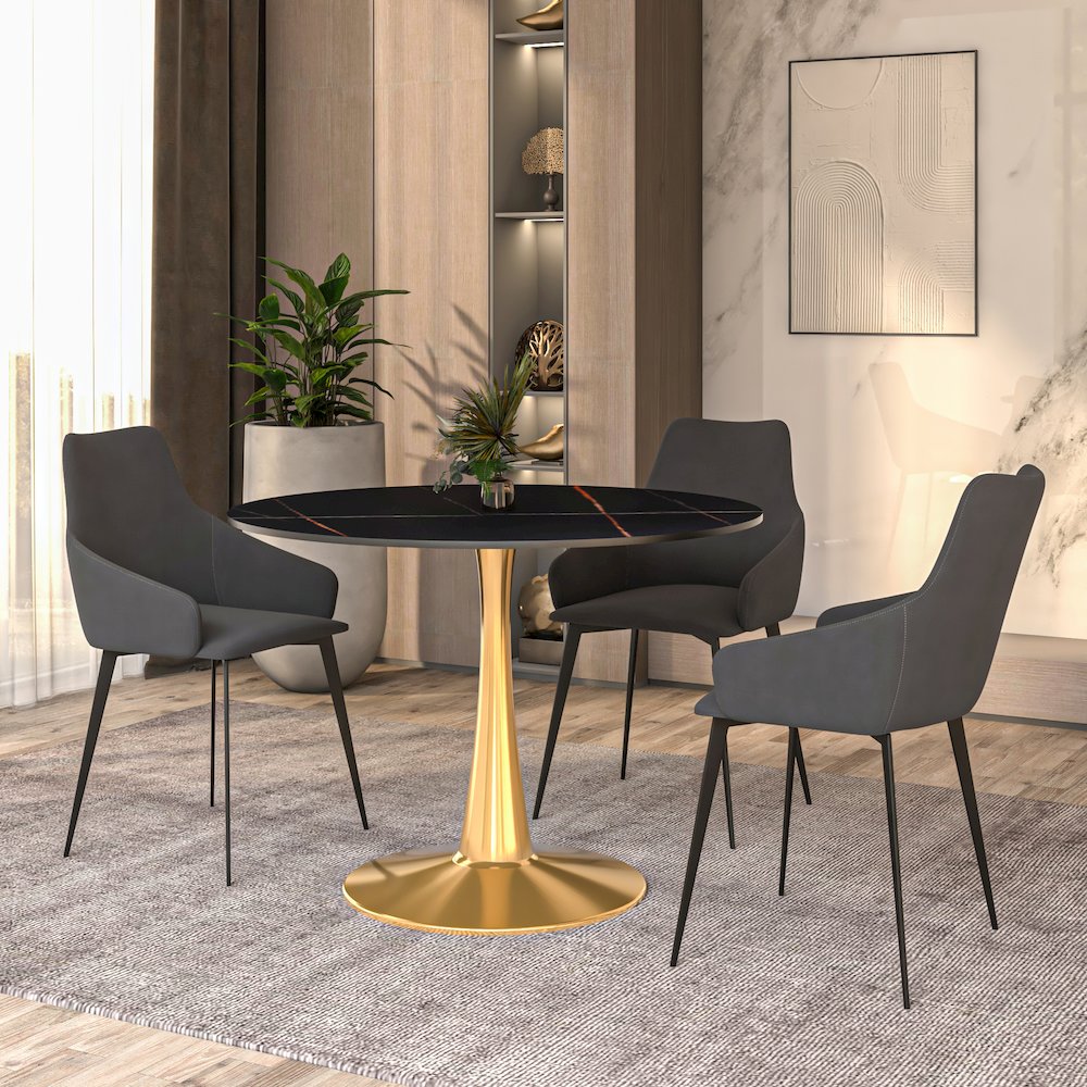 Bristol 40" round dining table Gold base with Black Sintered stone Top. Picture 19