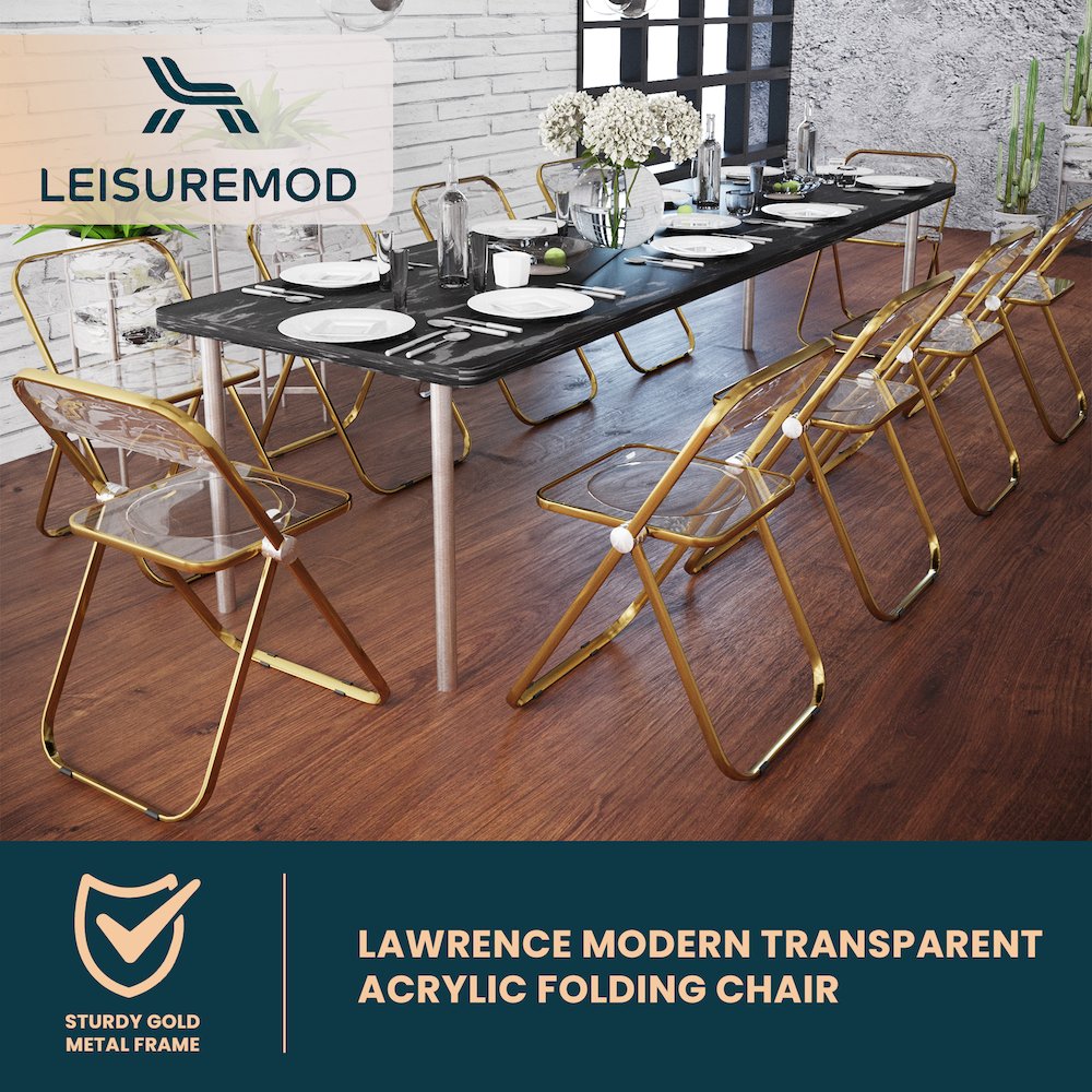 Lawrence Acrylic Folding Chair With Gold Metal Frame. Picture 7