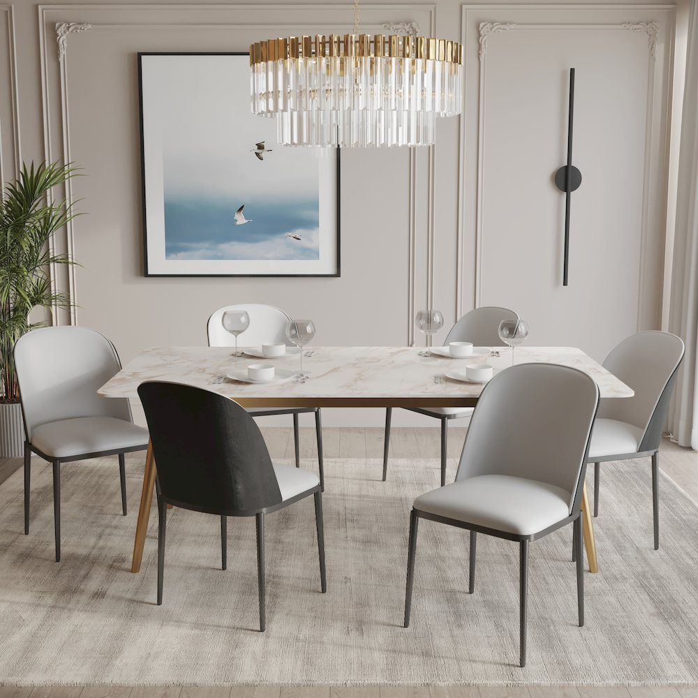 Zayle 7-Piece Dining Set with 55" Dining Table in Black/Platinum Blue. Picture 2