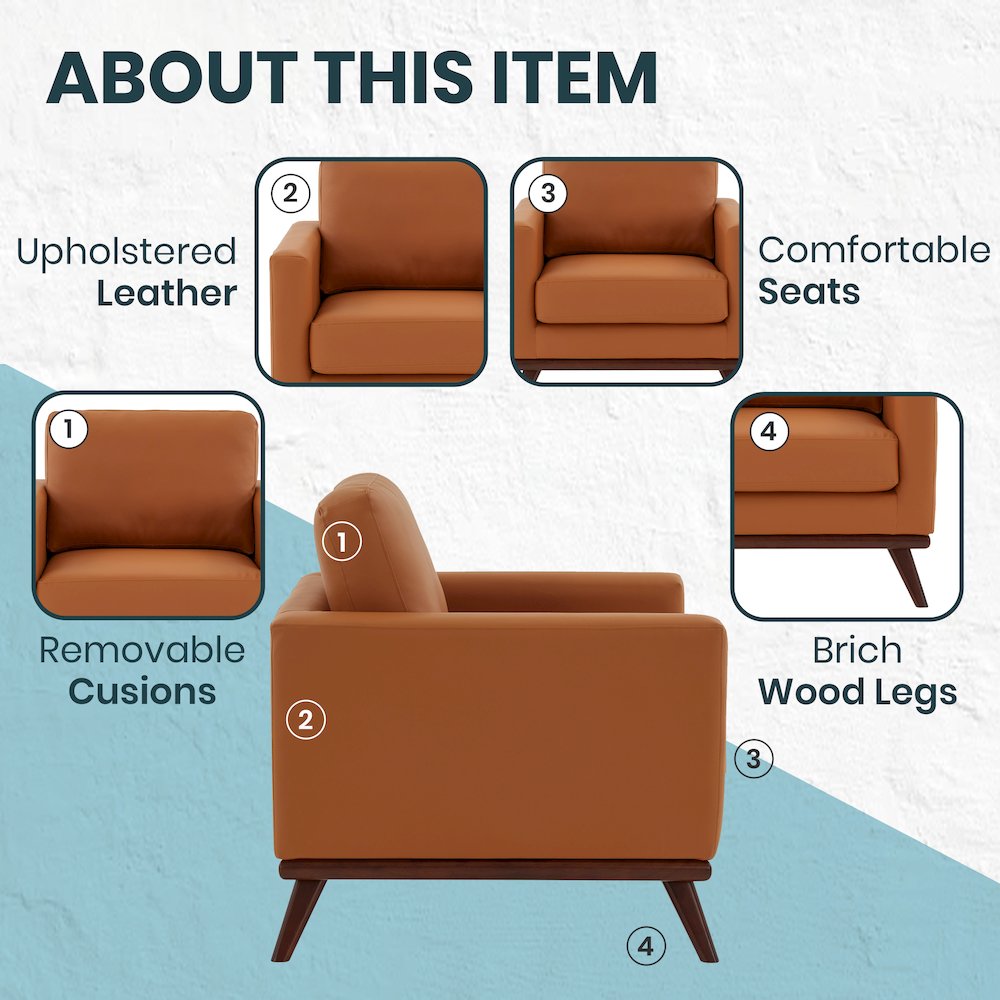 Chester Modern Leather Accent Arm Chair With Birch Wood Base. Picture 6