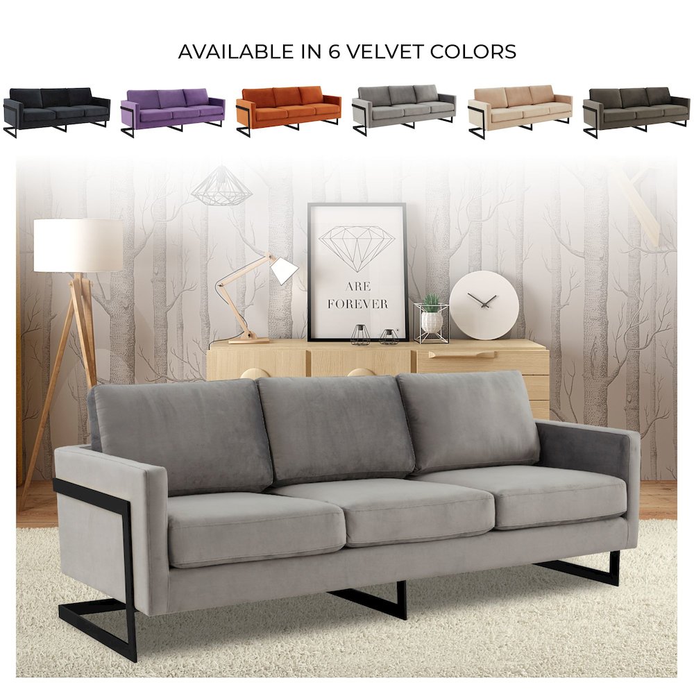 Lincoln Light Grey Velvet Sofa With Black Frame. Picture 4