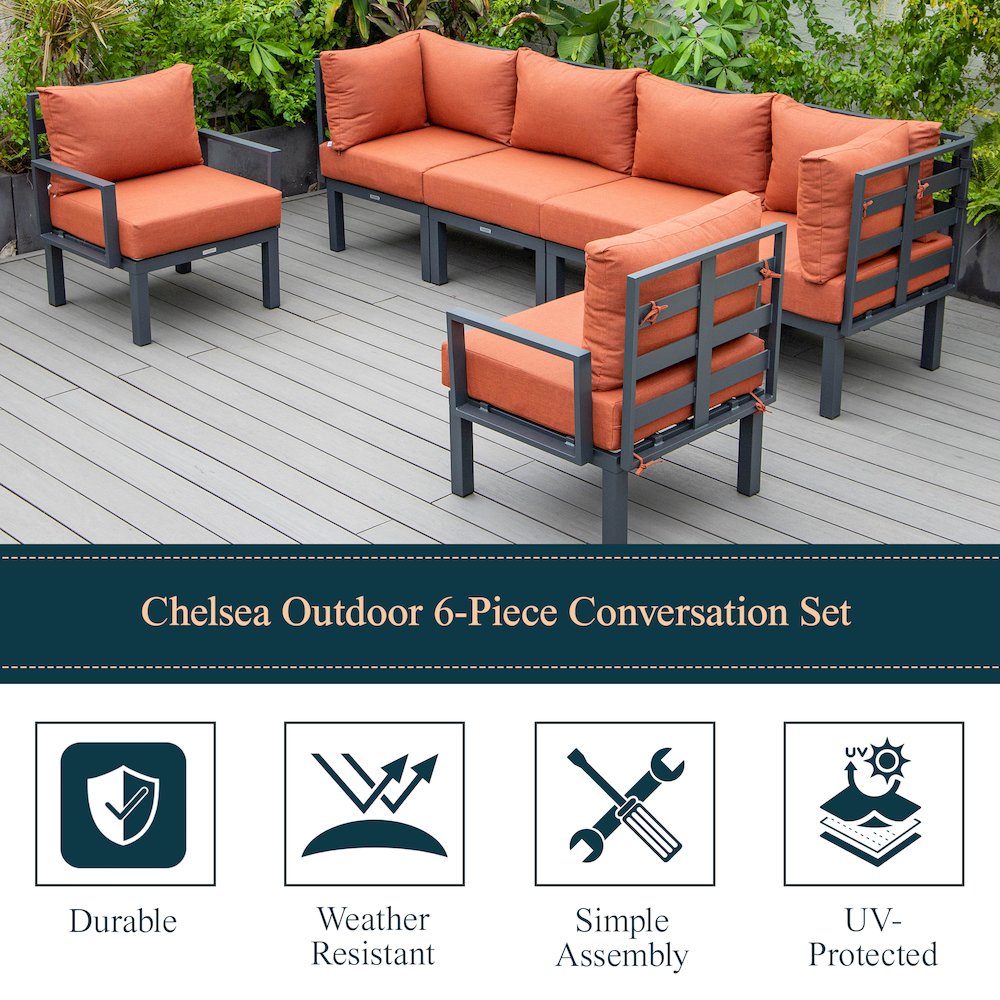 Chelsea 6-Piece Patio Sectional Black Aluminum With Cushions. Picture 31