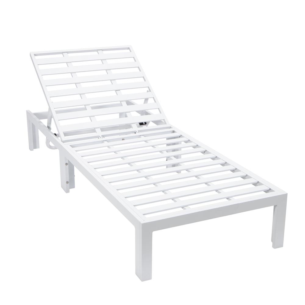 Chelsea Modern Outdoor White Chaise Lounge Chair With Side Table & Cushions. Picture 7