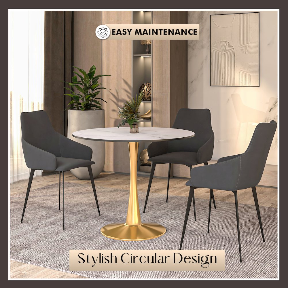 Bristol 31" round dining table Gold base with marbled MDF top. Picture 29