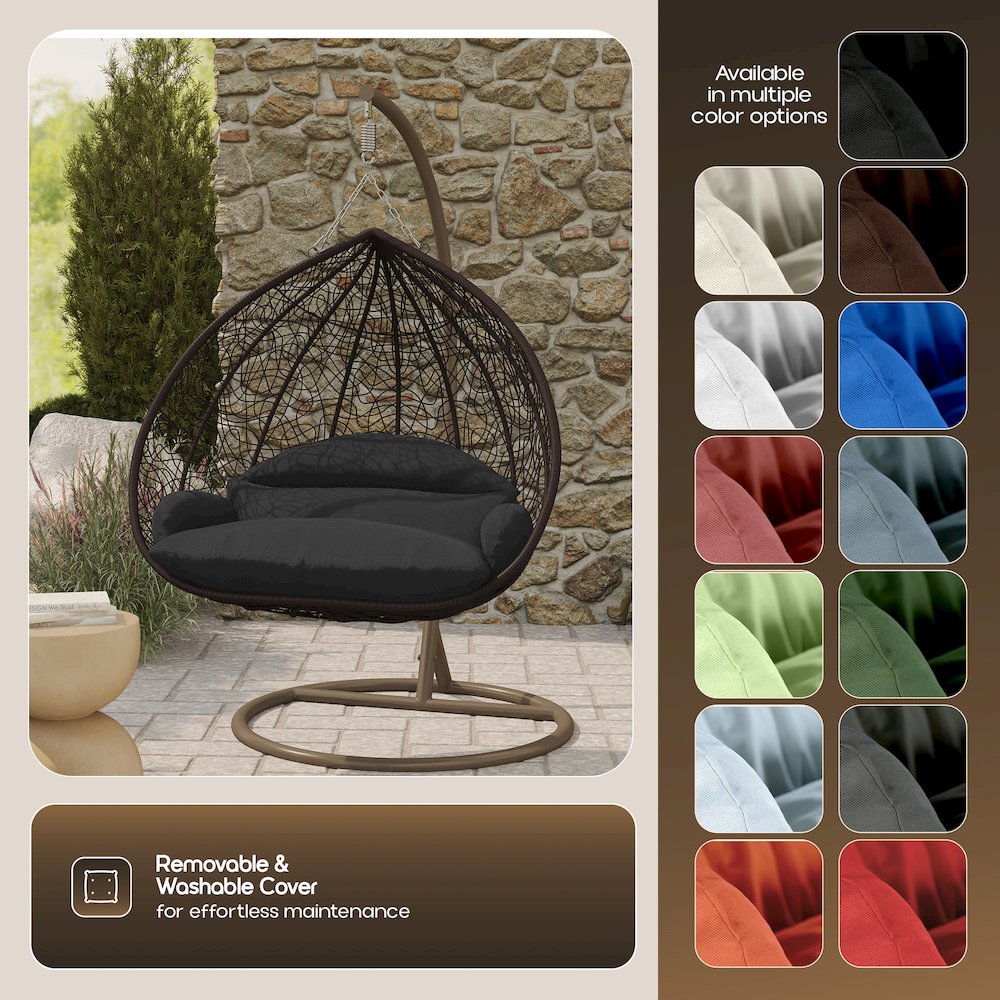 Recluse Collection Modern Outdoor Swing Chair Brown Frame with Black Cushion. Picture 6