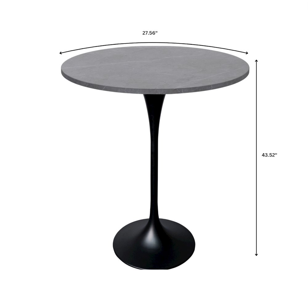Bar Height Table Black Base with 27" Round Marble Grey Sintered Stone Top. Picture 3