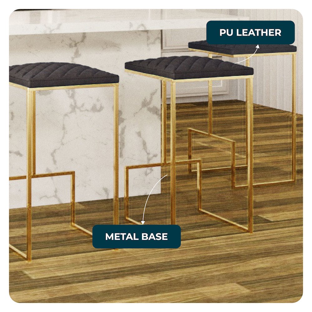 Quincy Quilted Stitched Leather Bar Stools With Gold Metal Frame. Picture 12