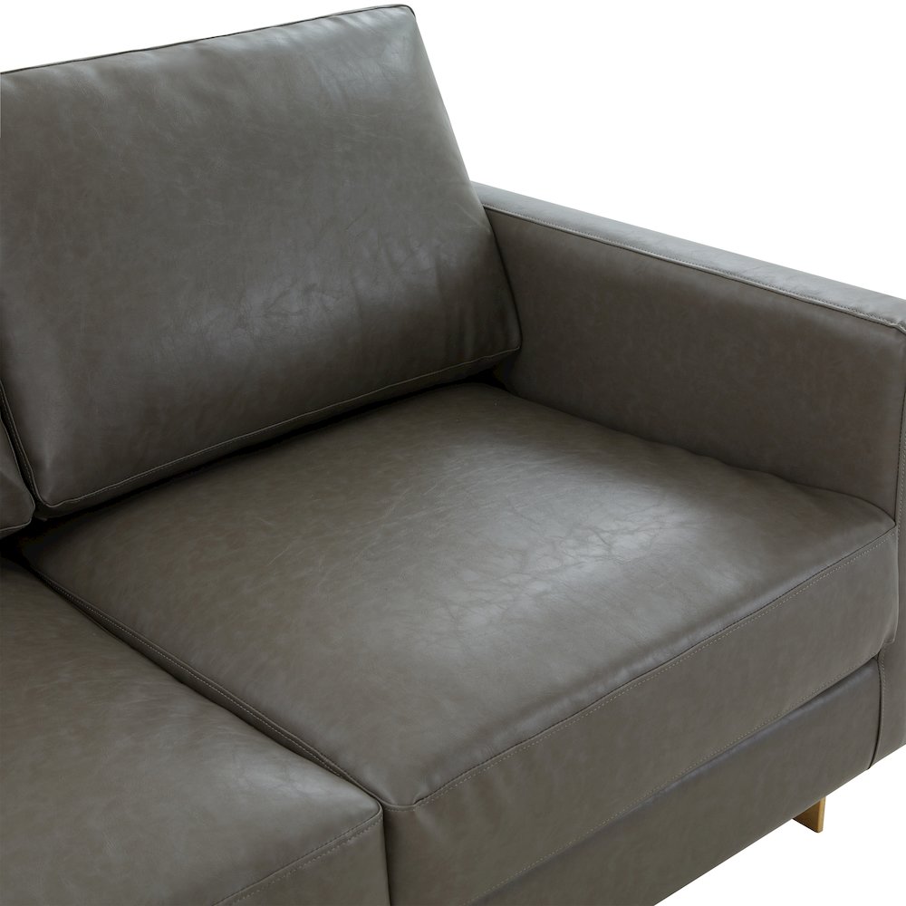 Lincoln Modern Mid-Century Upholstered Leather Loveseat with Gold Frame. Picture 6