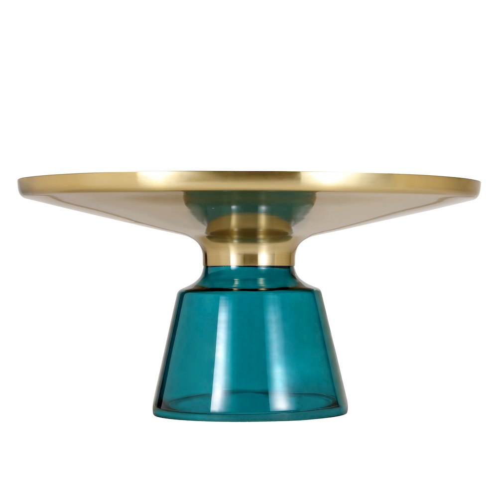Tully Collection Glass Coffee Table Blue glass, Gold Rim with Black Glass top. Picture 11
