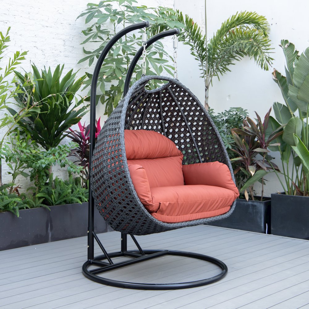Mendoza Charcoal Wicker Hanging 2 person Egg Swing Chair. Picture 2