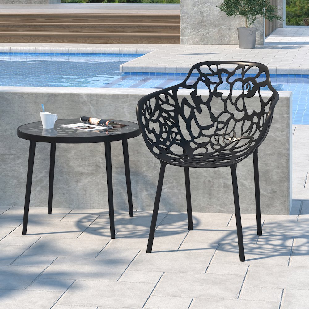 Devon Tree Design Glass Top Aluminum Base Indoor Outdoor End Table. Picture 1