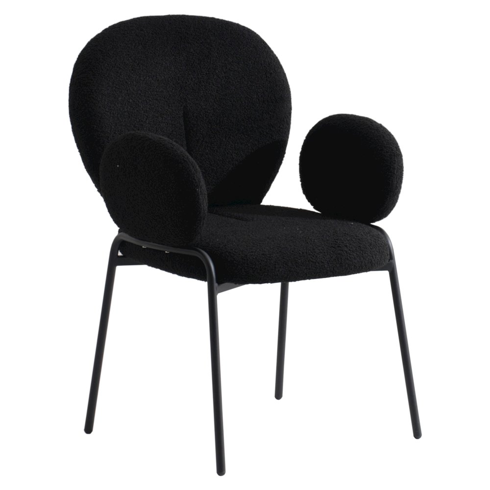 Celestial Series Boucle Dining Arm Chair, Black Frame with Black Fabric Set of 2. Picture 2