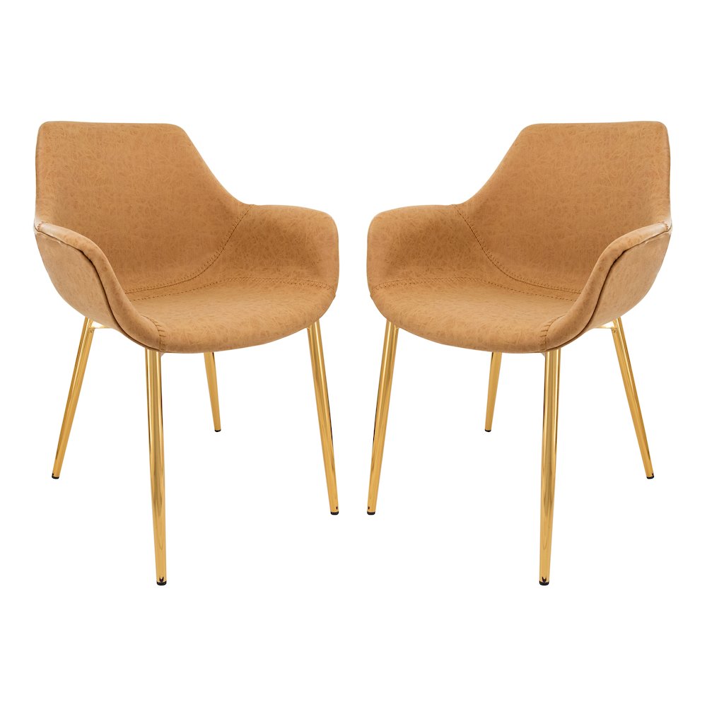 Markley Modern Leather Dining Arm Chair With Gold Metal Legs Set of 2. Picture 1