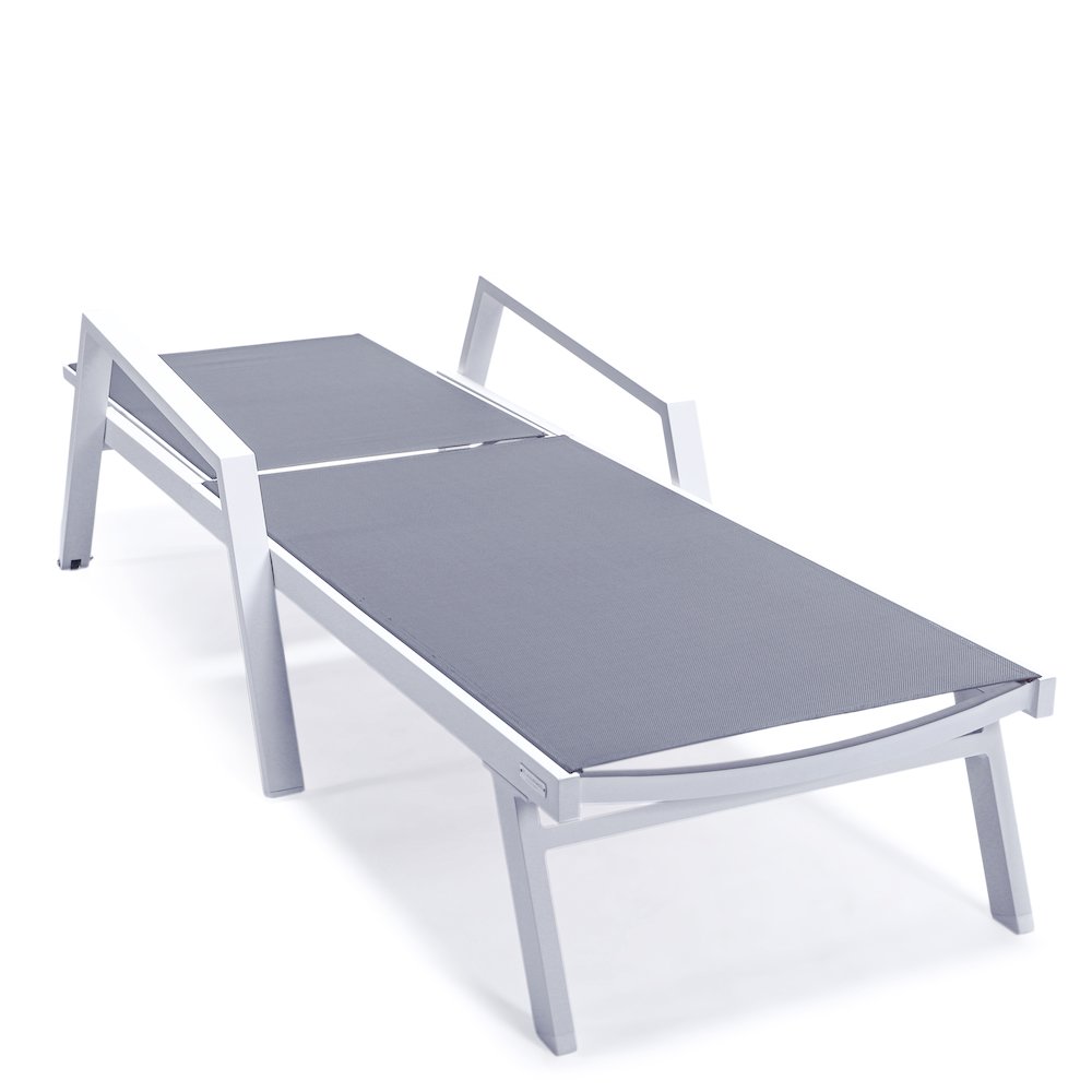 Marlin Patio Chaise Lounge Chair With Armrests in White Aluminum Frame. Picture 5