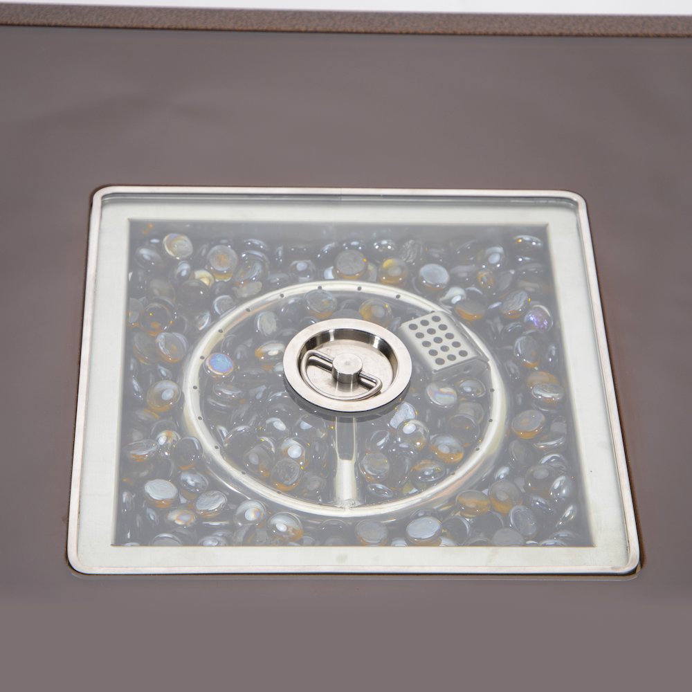 Walbrooke Patio Square Fire Pit and Tank Holder with Slats Design in Brown. Picture 11