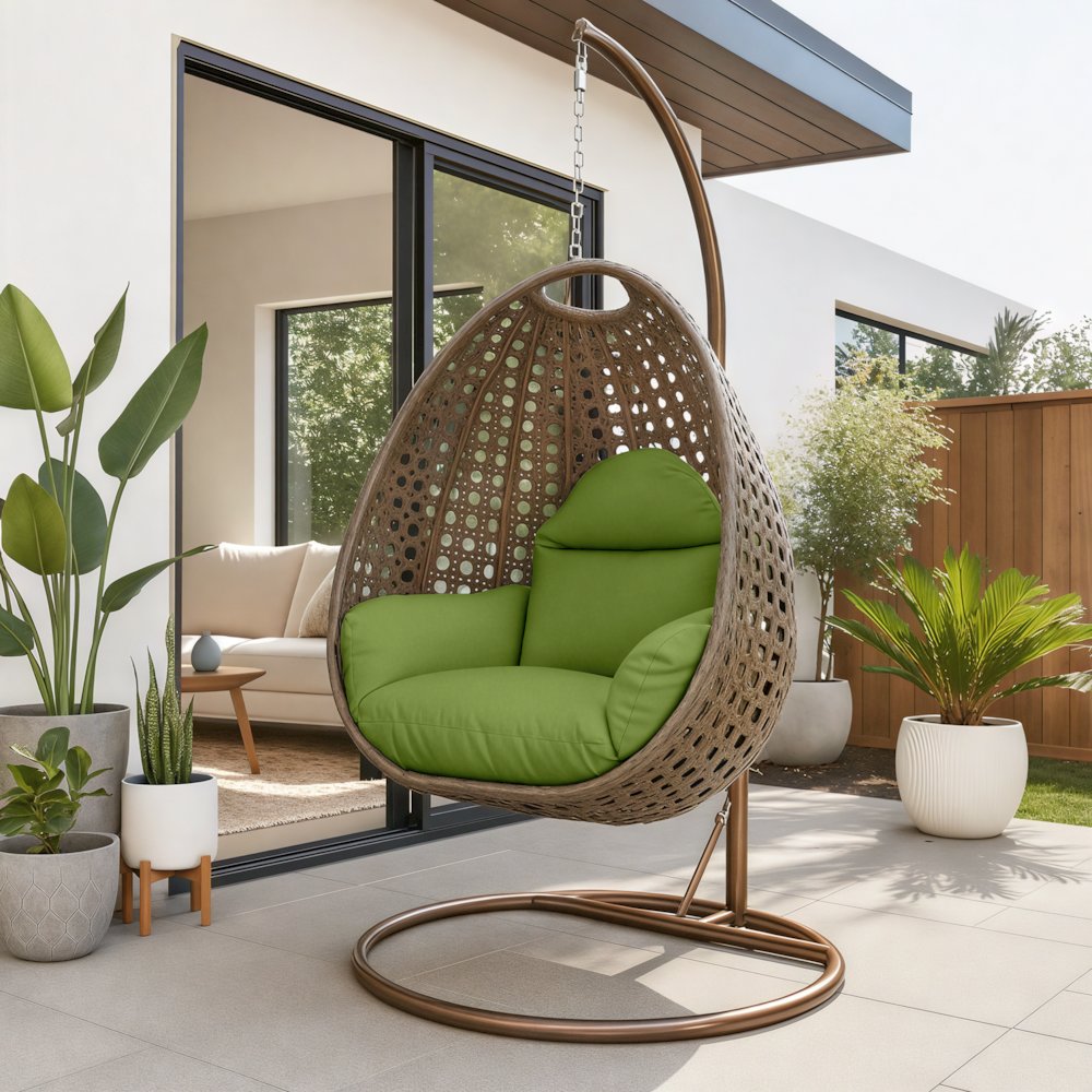 Beige Wicker Hanging Egg Swing Chair. Picture 1