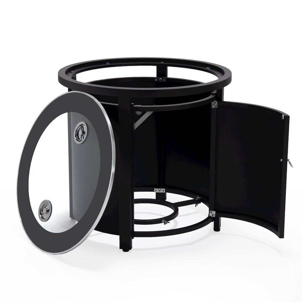 Walbrooke Patio Round Fire Pit and Tank Holder in Black. Picture 16