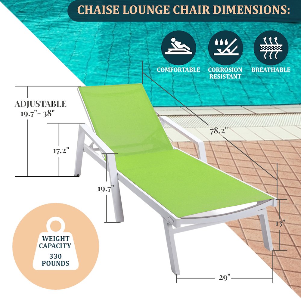 Marlin Modern White Aluminum Outdoor Patio Chaise Lounge Chair. Picture 5