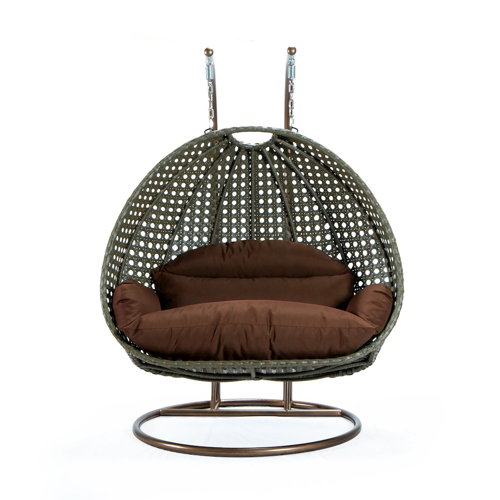 Beige Wicker Hanging 2 person Egg Swing Chair. Picture 3