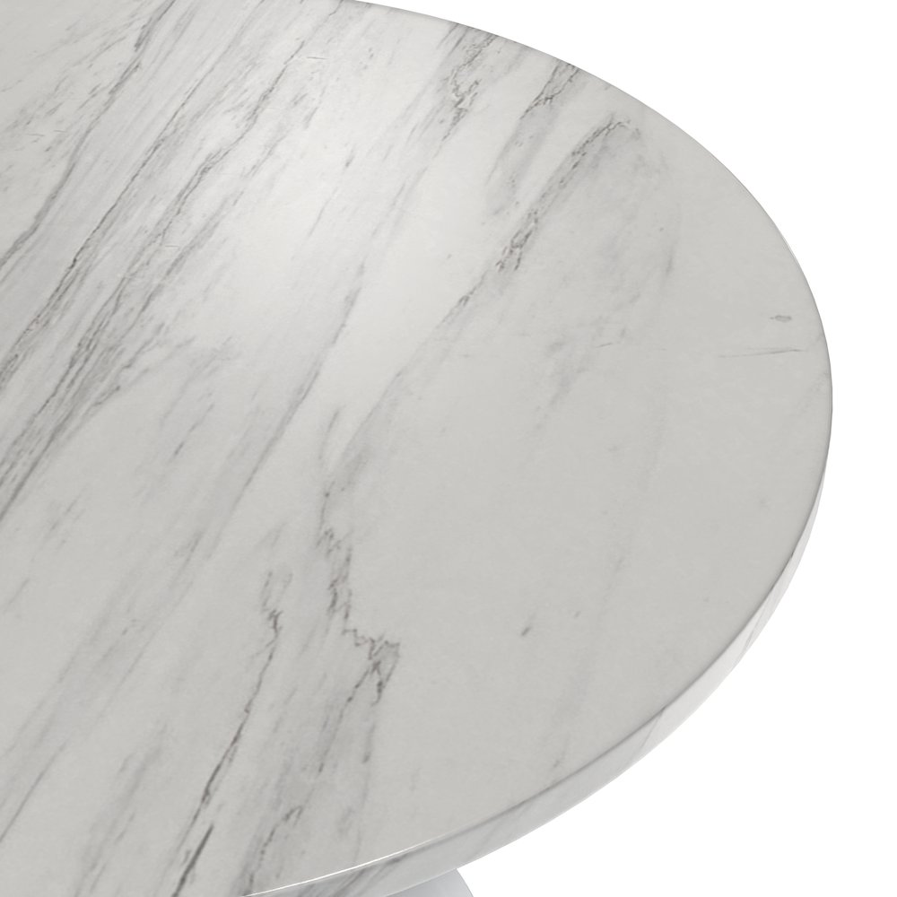 Verve Collection 36 Round Dining Table, White Base with Sintered Stone White Top. Picture 5