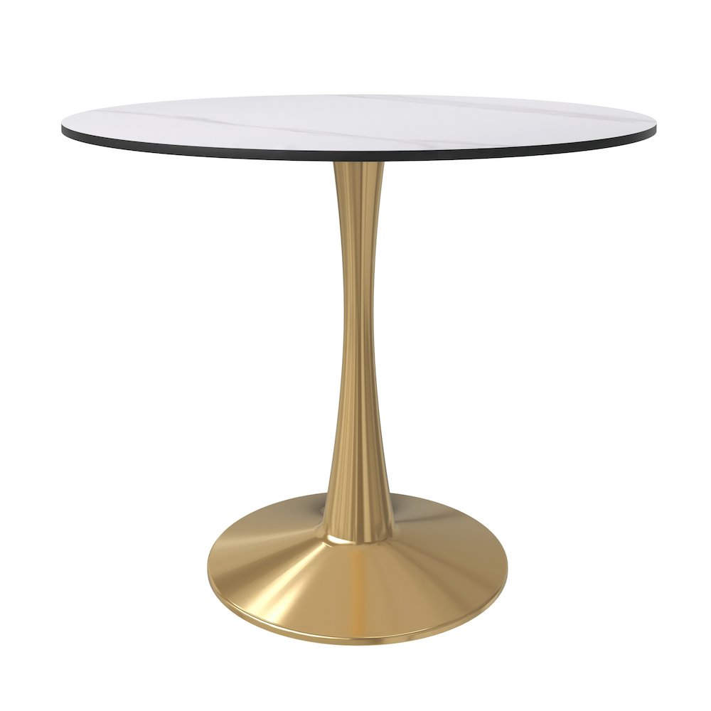 Bristol 35" round dining table Gold base with White Sintered stone Top. Picture 1