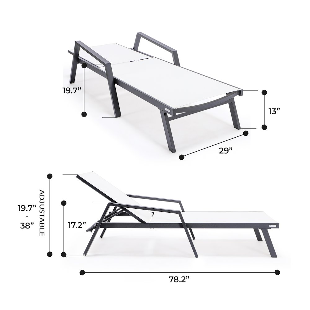 Marlin Patio Chaise Lounge Chair With Armrests in Black Aluminum Frame. Picture 4