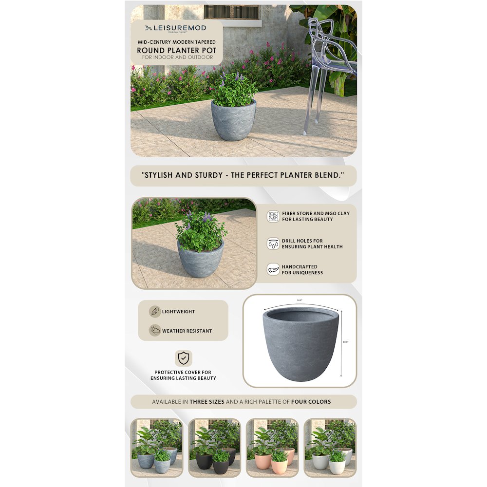 Dahlia Series Poly Stone Planter in Aged Concrete 14.4 Dia, 10.8 High. Picture 4