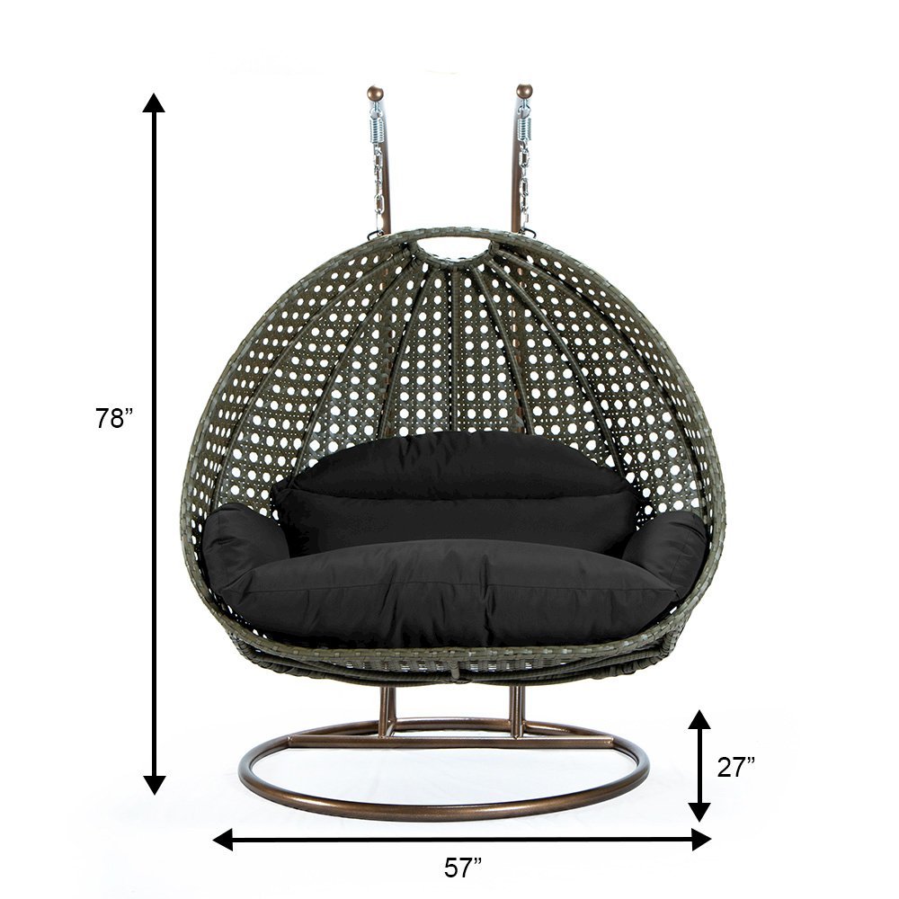 Beige Wicker Hanging 2 person Egg Swing Chair. Picture 11