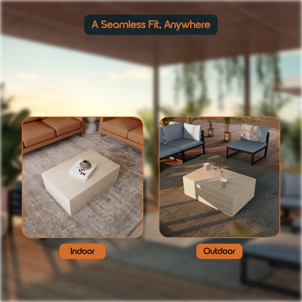 Maya Collection Outdoor/Indoor Coffee Table in Travertine. Picture 8