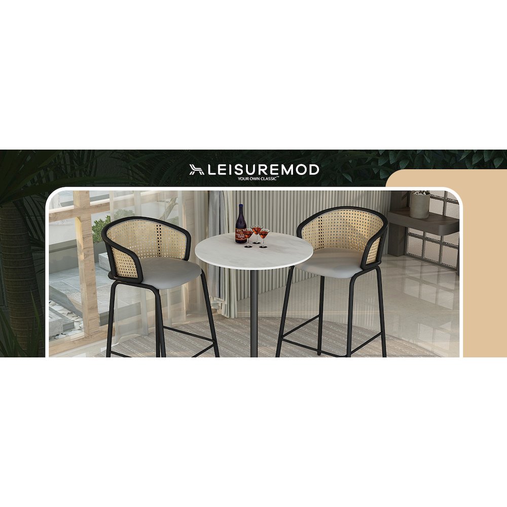 Bar Height Table Black Base with 27" Round Marble White Sintered Stone Top. Picture 11