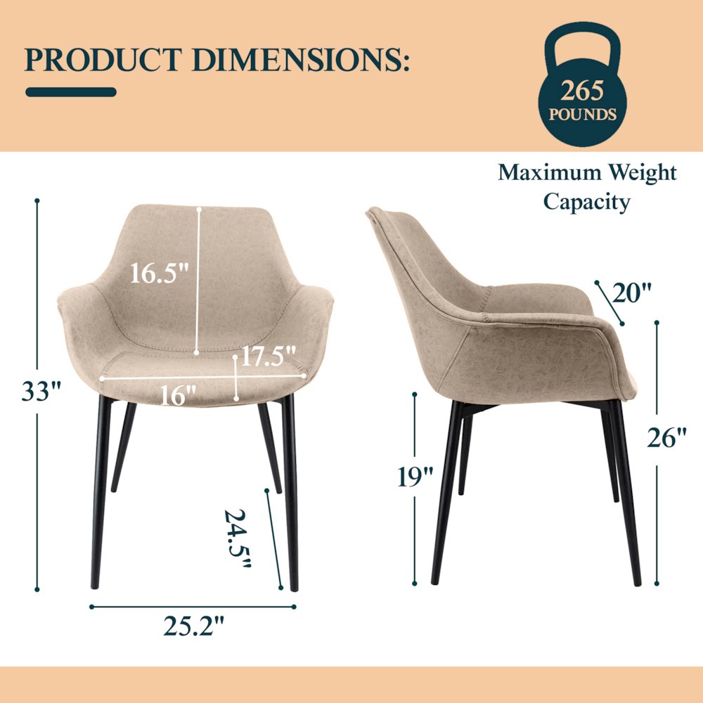 Markley Modern Leather Dining Arm Chair Set of 2 in Taupe. Picture 2